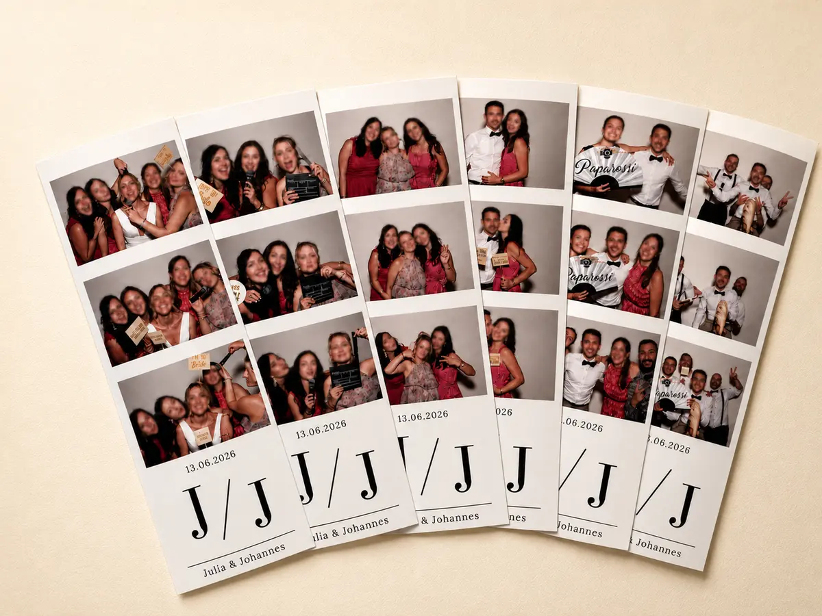 Individuelle Fotobox-Ausdrucke als bleibende Erinnerung an eine Hochzeit